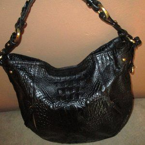 BRAHMIN Black Melbourne Croc Embossed Leather Hobo